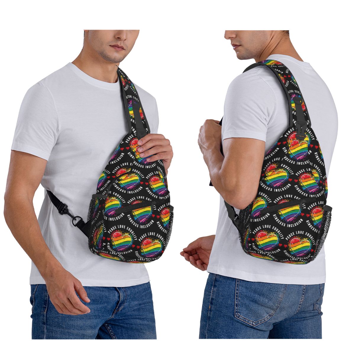 Sling Backpack Shoulder - Inclusive Rainbow Printed LGBTQ Pride Chest