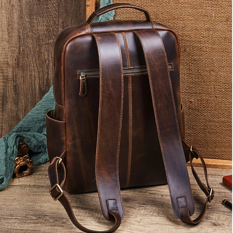 Men's Top Grain Waxed Leather  - Leather Backpack Vintage 리뷰 및 가격