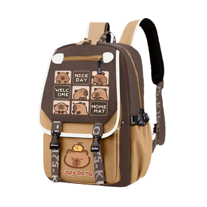 Kawaii Capybara Stylish Khaki  - School Backpack Teen 리뷰 및 가격