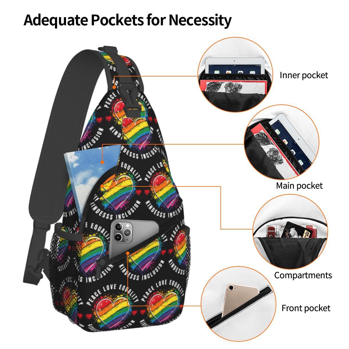 Inclusive Rainbow Printed LGBT - Sling Backpack Shoulder 리뷰 및 가격