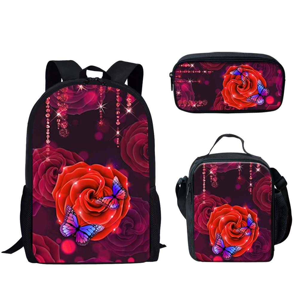 Gothic Red Rose Design Print 3 - School Backpack Teen 리뷰 및 가격