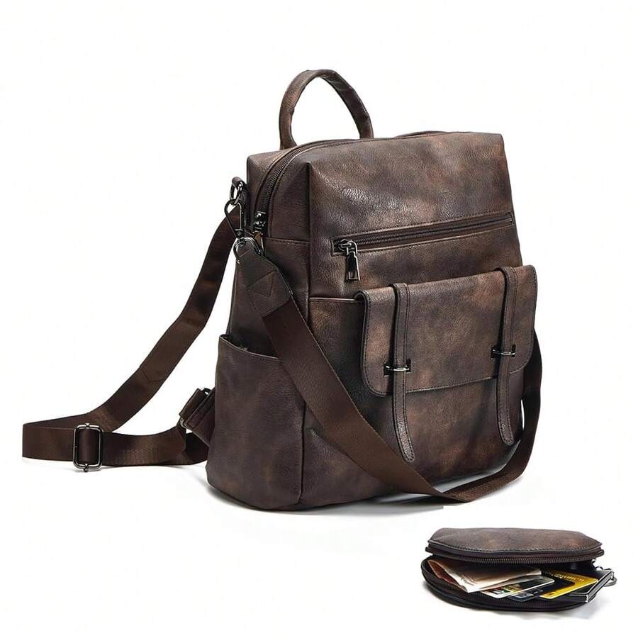 Women Fashion Vintage Brown PU - Laptop Backpack 15.6 리뷰 및 가격
