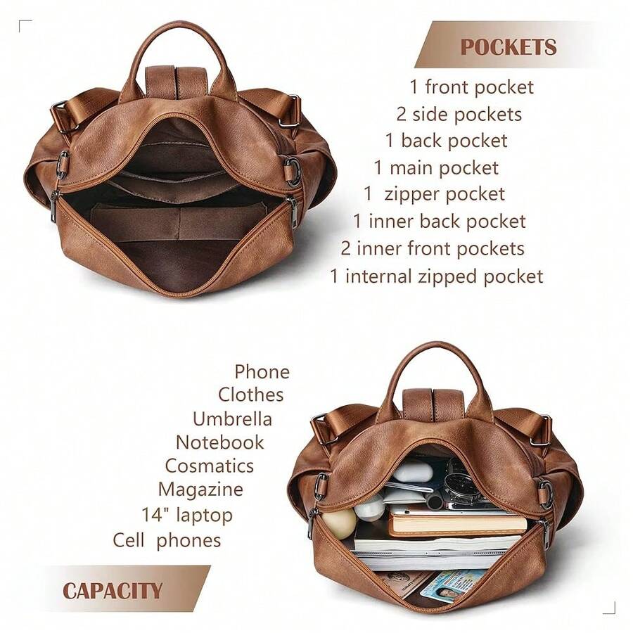 Women Fashion Vintage Brown PU - Laptop Backpack 15.6 리뷰 및 가격