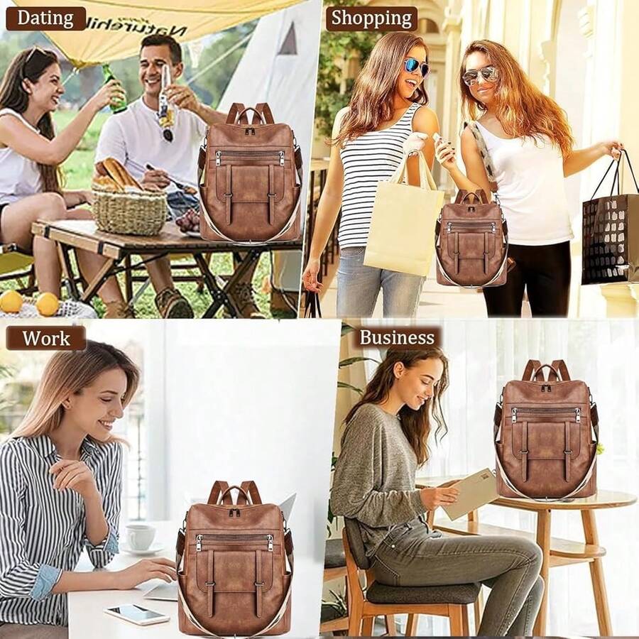 Women Fashion Vintage Brown PU - Laptop Backpack 15.6 리뷰 및 가격