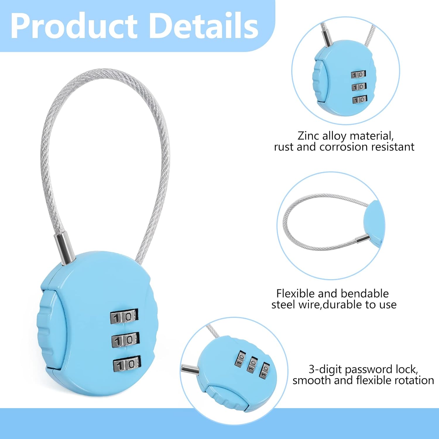 8 Pack Combination Wire Lock 3 - Backpack Lock Combo 리뷰 및 가격
